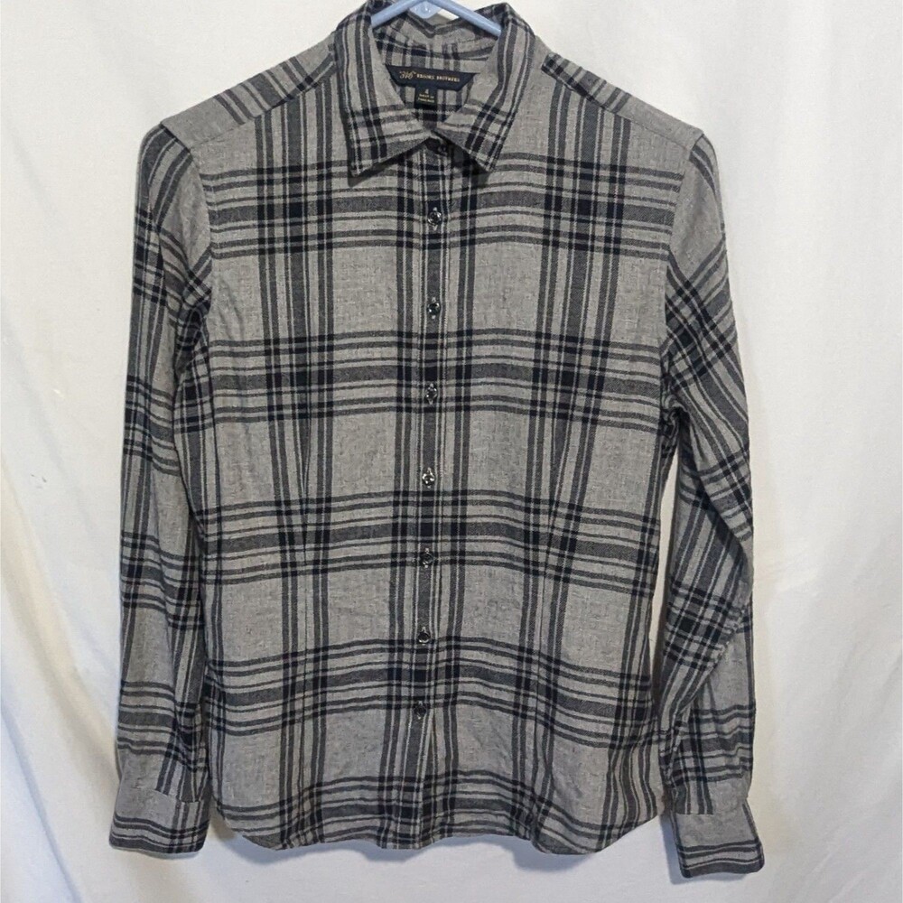 BROOKS BROTHERS "346" Women 4 Gray Plaid Cotton Flannel Button Up Shirt Classic